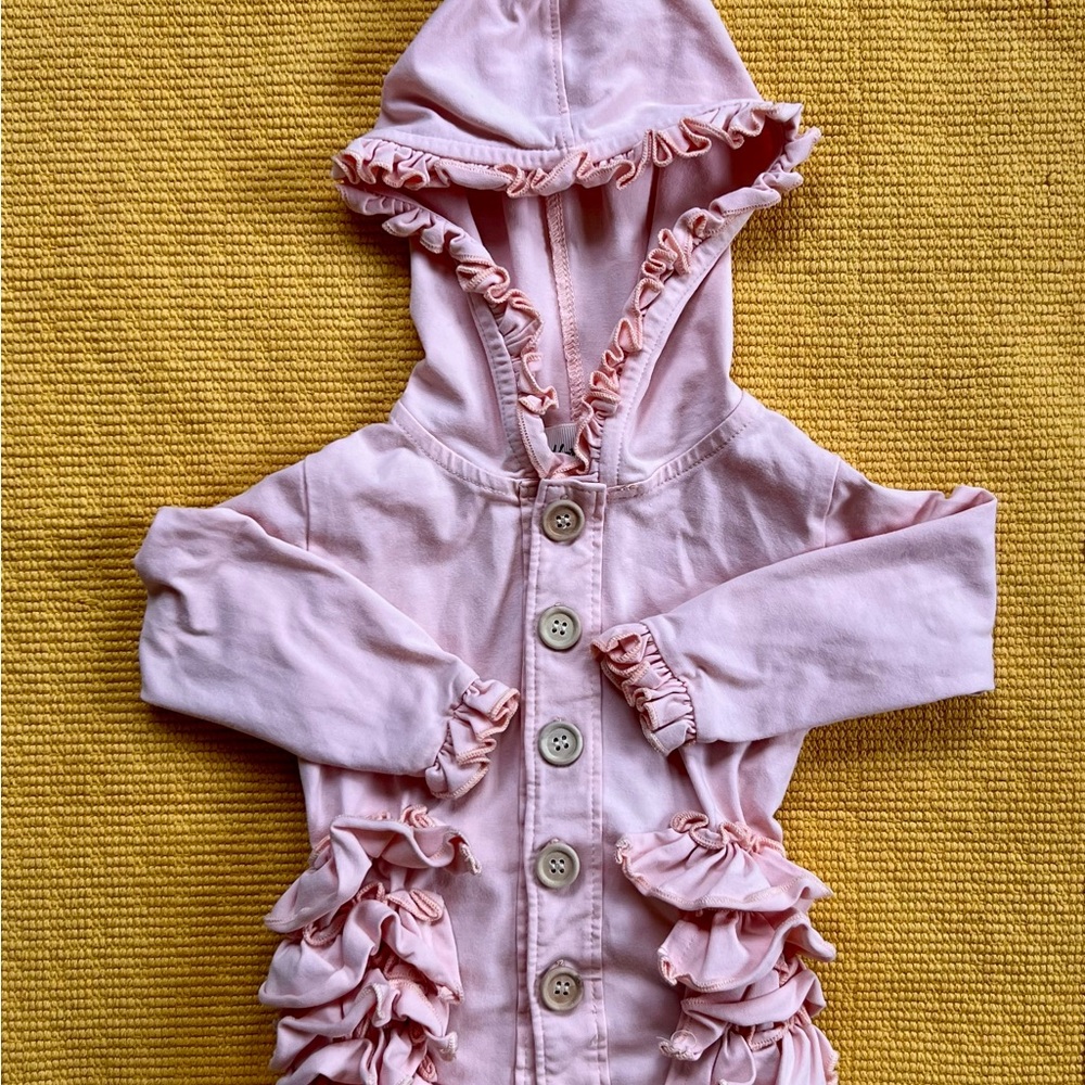 Pink Ruffled Button-Up Hoodie